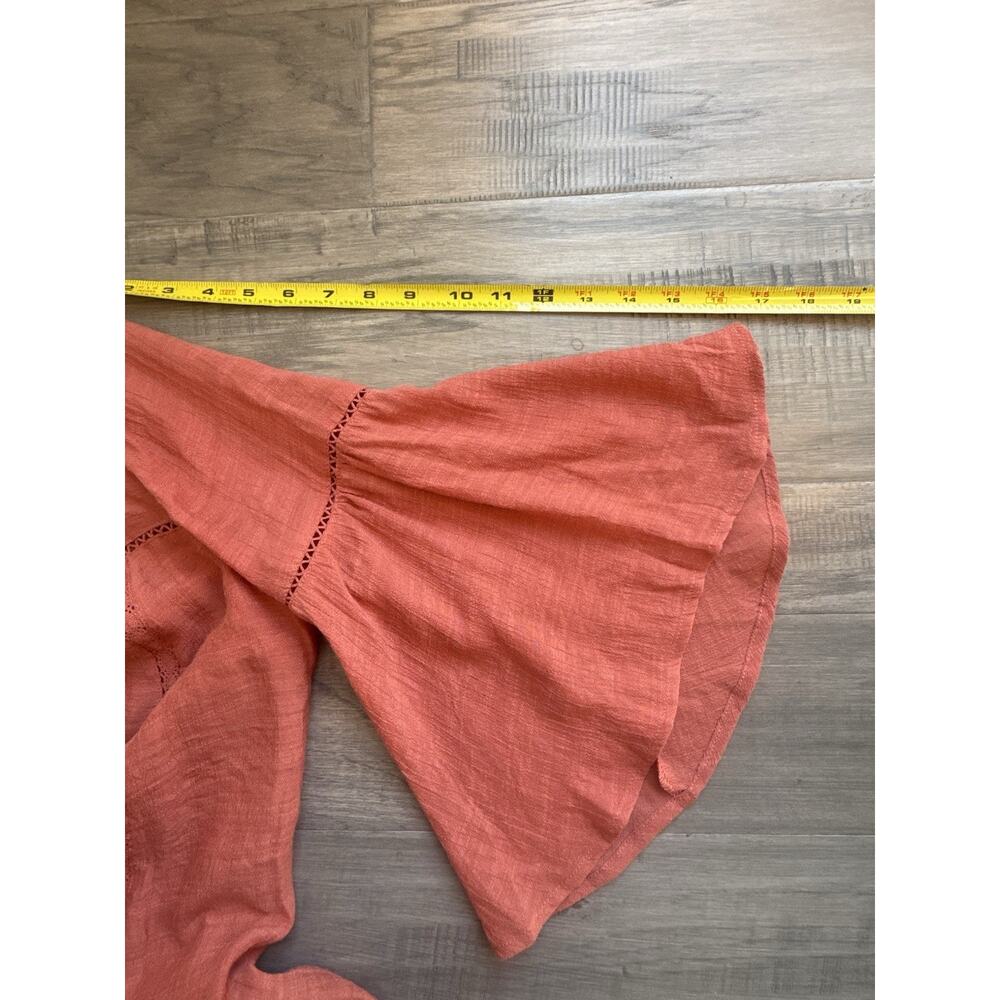 GIGIO USA Women’s S Embroidered Dress Rust Bell Sleeve Boho Floral Cottagecore - Picture 7 of 8